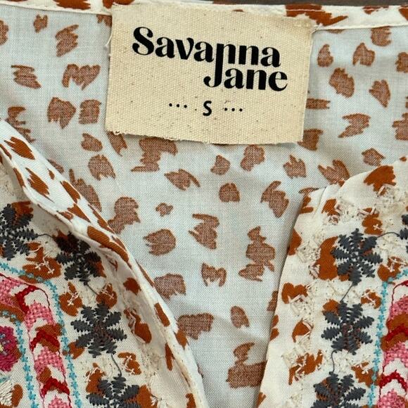 Savanna Jane Natalia Embroidered Boho Top - Leopard Spots Size Small - Picture 9 of 12